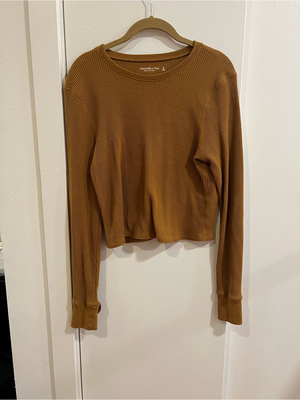 Abercrombie Waffle-Knit Long Sleeve Top in Brown